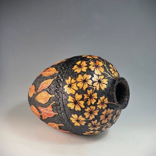 VL-011 Vessel, Autumn #1 Leaves & Flowers $650 at Hunter Wolff Gallery